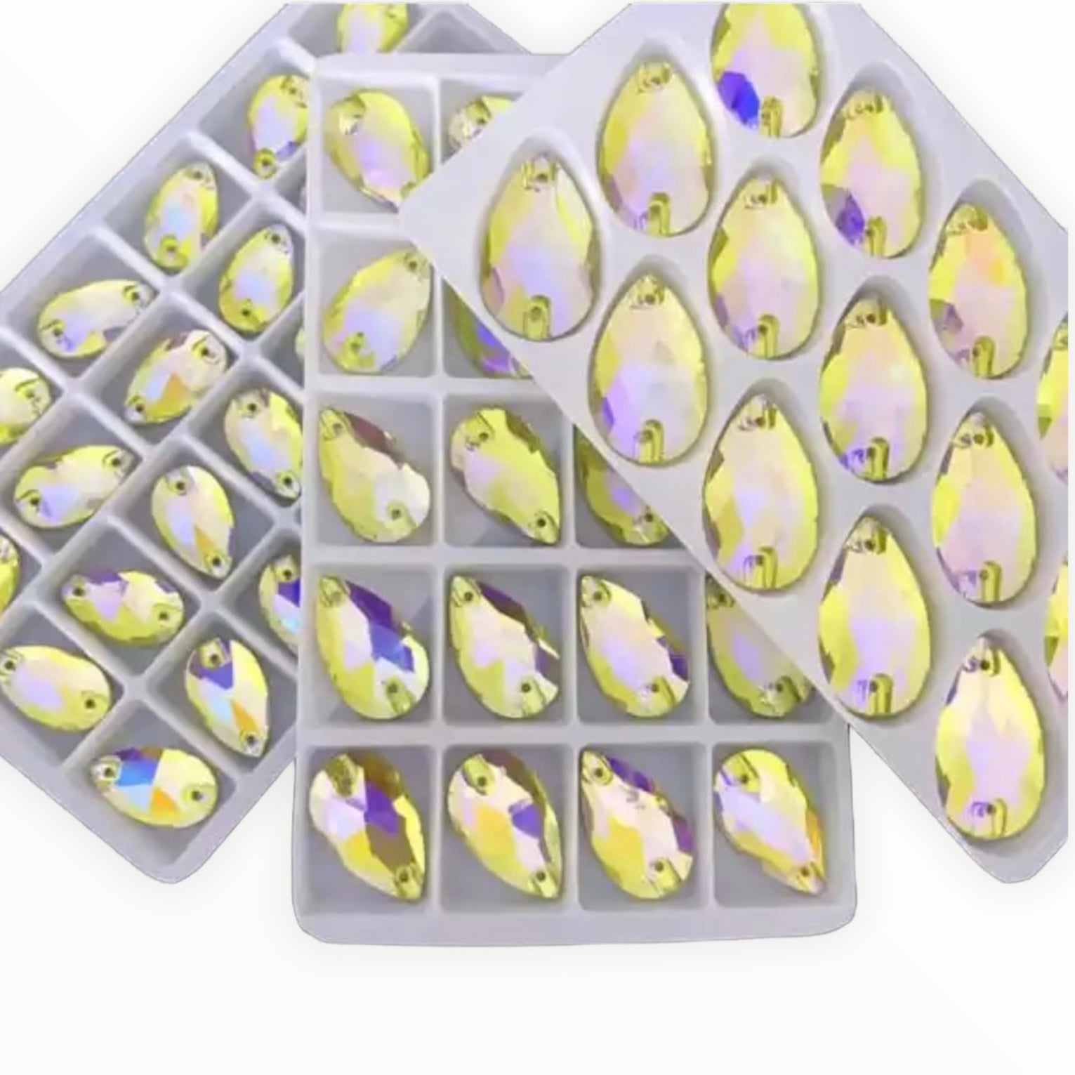 11×18mm Fancy Glass AB Tear Drop – Sew-On Crystals (Sold in Pairs)