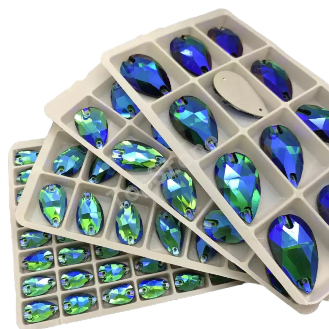 11×18mm Fancy Glass AB Tear Drop – Sew-On Crystals (Sold in Pairs)