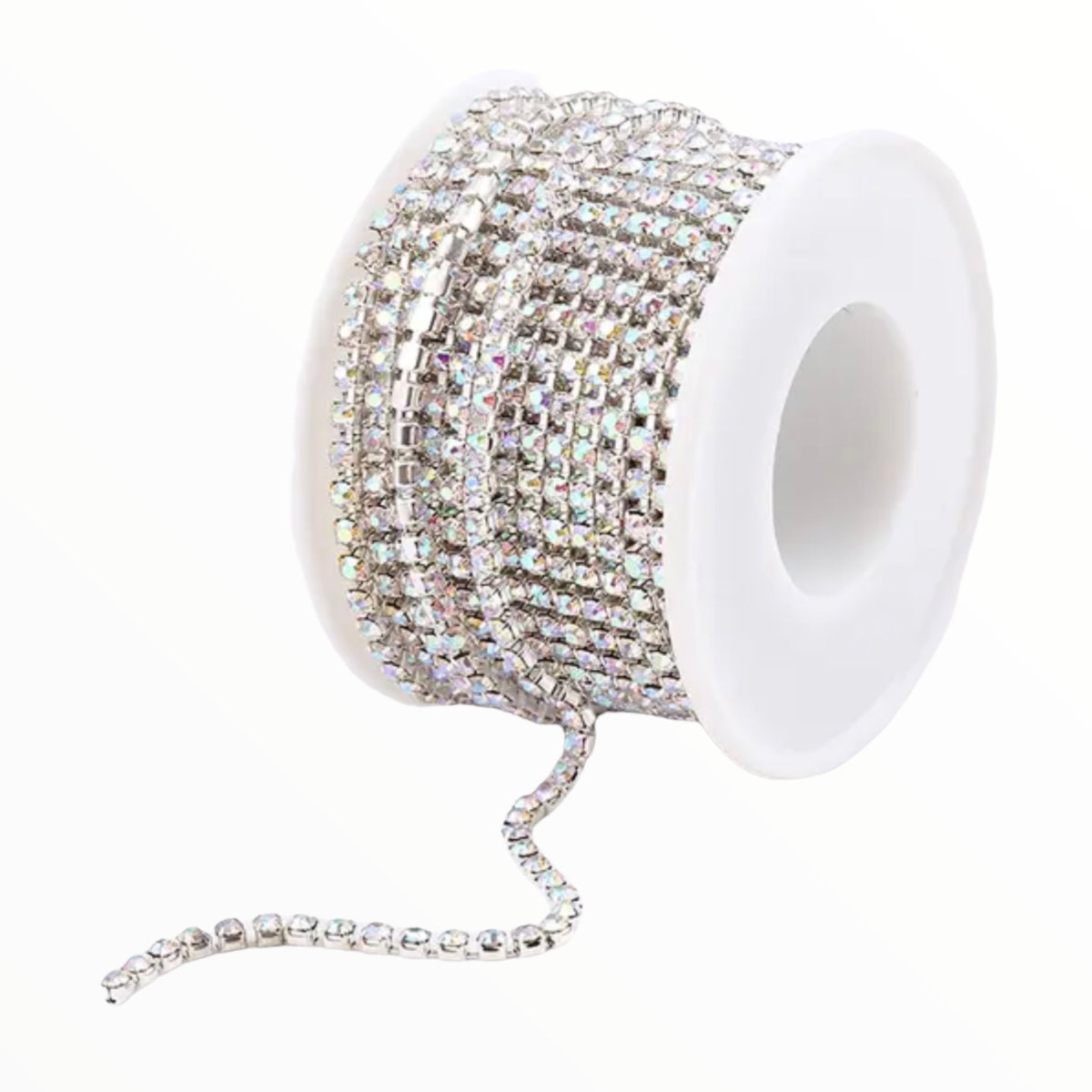 1 Yard SS6 Crystal AB Silver Metal Chain Rhinestone Banding