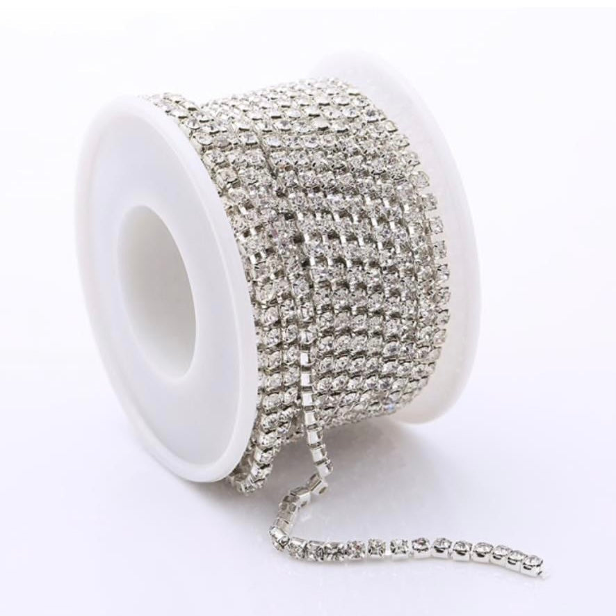 10 Yard Roll SS6 Silver Crystal Metal Chain Rhinestone Banding